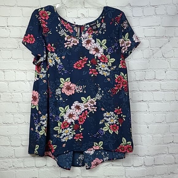 Torrid Floral Print Georgette Pleated Back Blouse Scoop Relaxed Fit Keyhole L/12 - Picture 6 of 11